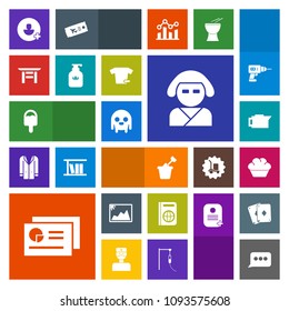 Modern, simple, colorful vector icon set with asian, space, kimono, espresso, sign, sand, speech, caffeine, cake, doughnut, icecream, cafe, picture, alien, fiction, sandbox, play, document, food icons