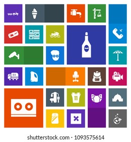 Modern, simple, colorful vector icon set with astronaut, video, alcohol, retro, fitness, surveillance, exploration, spaceship, japan, casette, chair, drink, game, music, wagasa, truck, graphic icons