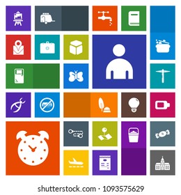 Modern, simple, colorful vector icon set with clock, building, map, insect, emergency, time, black, white, art, location, health, medical, battery, drawing, beauty, bed, pen, religious, cube icons