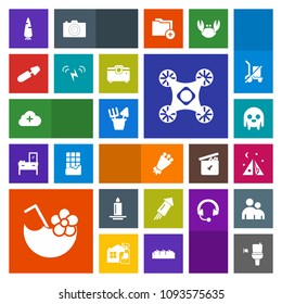 Modern, simple, colorful vector icon set with cocktail, flower, food, outdoor, candle, cloud, bouquet, vegetable, camera, blossom, flame, glass, wc, space, decoration, holiday, drone, event, raw icons