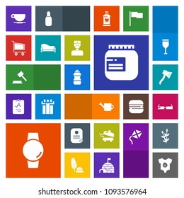Modern, simple, colorful vector icon set with market, glass, couch, technology, cappuccino, heater, tool, equipment, bottle, clothes, watch, child, room, modern, judge, kid, time, sofa, trolley icons