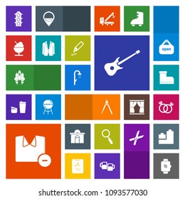 Modern, simple, colorful vector icon set with white, instrument, building, equipment, real, business, house, space, technology, craft, spaceship, rocket, gadget, music, leather, glass, estate icons