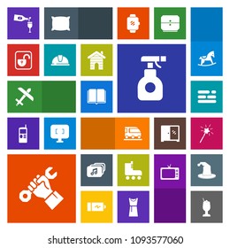 Modern, simple, colorful vector icon set with bar, wine, spray, builder, aircraft, helmet, travel, cocktail, leisure, industry, magic, van, template, plane, construction, literature, library icons