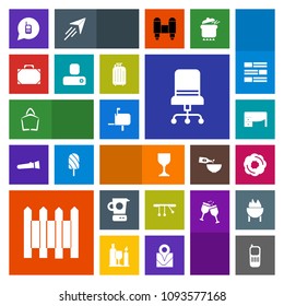 Modern, simple, colorful vector icon set with barrier, pendulum, bag, stationary, fashion, chair, comfortable, object, work, phone, wine, dessert, communication, armchair, style, post, cooking,  icons