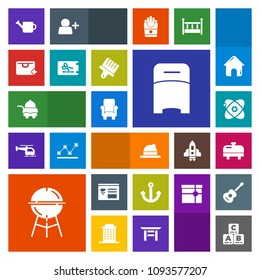 Modern, simple, colorful vector icon set with meat, barbecue, furniture, star, astronomy, room, universe, bedroom, toy, headwear, heater, home, cooking, can, bbq, space, service, clothing, hat icons