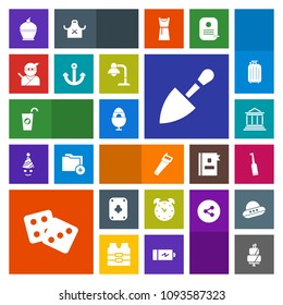 Modern, simple, colorful vector icon set with success, cake, juice, watch, decoration, easter, alarm, holiday, japanese, toothbrush, brush, game, saw, pie, work, equipment, dice, ninja, shovel icons