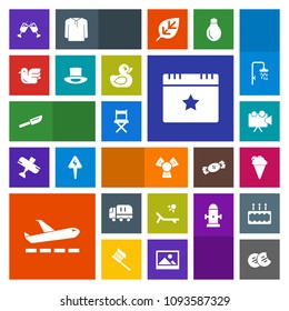 Modern, simple, colorful vector icon set with event, nature, airplane, fork, wine, delivery, cargo, bird, car, cooler, knife, sky, celebration, animal, alcohol, wildlife, glass, cutlery, food icons