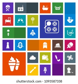 Modern, simple, colorful vector icon set with machine, mask, drink, helmet, envelope, dessert, document, mail, scuba, space, construction, file, tea, cream, hot, teapot, mailbox, gas, folder icons