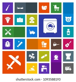 Modern, simple, colorful vector icon set with brush, kitchen, oar, pink, boat, flower, housework, gift, water, photography, airplane, medical, travel, package, hospital, black, white, paddle icons