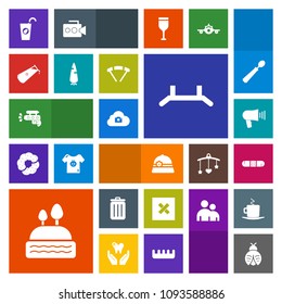 Modern, simple, colorful vector icon set with drink, carrot, pistol, communication, photo, health, hat, healthy, garbage, trash, medicine, speaker, closed, juice, doughnut, chemistry, cloud, bin icons