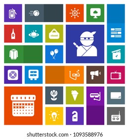 Modern, simple, colorful vector icon set with ball, music, tool, timetable, television, ninja, mask, dessert, tv, media, birthday, floral, weapon, celebration, day, toy, schedule, jacket, bear icons
