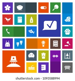 Modern, simple, colorful vector icon set with sea, hot, food, white, phone, waste, judge, monster, seafood, water, balloon, flower, blossom, sakura, chat, play, astronaut, fiction, recycle, cake icons
