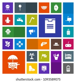 Modern, simple, colorful vector icon set with space, baggage, cooking, leaf, weapon, phone, mobile, nature, country, spacecraft, play, cream, summer, box, package, food, old, palm, loudspeaker icons