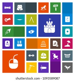 Modern, simple, colorful vector icon set with play, beautiful, device, white, ship, travel, fitness, mouse, food, horse, paper, sweet, child, kid, flight, bow, cake, sand, poker, toy, health icons