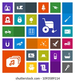 Modern, simple, colorful vector icon set with price, lady, lock, cream, atom, transportation, discount, money, screen, oven, sweet, truck, white, bank, food, transport, delivery, girl, security icons