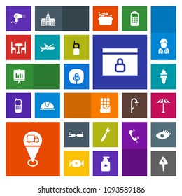 Modern, simple, colorful vector icon set with japan, phone, brush, flight, wagasa, travel, airplane, modern, dryer, lock, sweet, communication, chair, furniture, dessert, table, bar, ice, paint icons