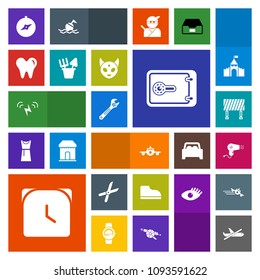 Modern, simple, colorful vector icon set with background, hour, footwear, time, hairdryer, healthy, clock, dentist, health, ecology, cut, road, travel, sign, fashion, flight, airplane, tool, sun icons