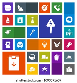 Modern, simple, colorful vector icon set with building, school, sport, web, table, flower, backpack, white, dinner, menu, object, bottle, blossom, home, location, milk, equipment, bag, nutrition icons