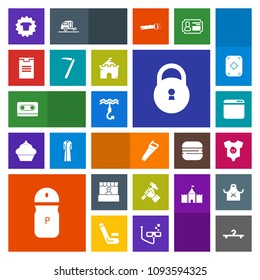Modern, simple, colorful vector icon set with wrench, hanger, food, delivery, kid, spice, hammer, security, web, child, store, music, box, internet, shirt, seasoning, hook, baby, salt, browser icons