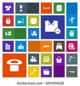 Modern, simple, colorful vector icon set with envelope, water, male, travel, message, pot, sport, mixer, cement, cargo, equipment, jacket, white, dish, food, human, plane, truck, domestic, lock icons