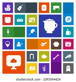 Modern, simple, colorful vector icon set with breakfast, rubber, drink, alcohol, mail, work, sign, cloud, child, tea, cup, document, key, letter, paperclip, hot, clip, scan, menu, science, meat icons