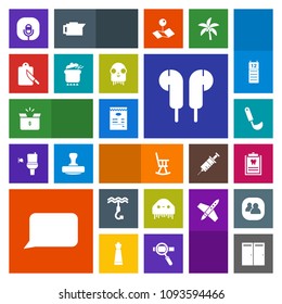 Modern, simple, colorful vector icon set with audio, ladle, dinner, food, menu, speech, dental, patient, furniture, clinic, kitchen, office, soup, fiction, calendar, cutlery, alien, pot, dish icons