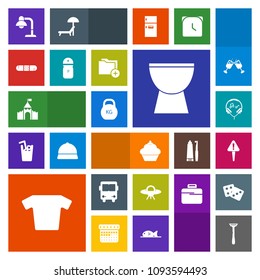 Modern, simple, colorful vector icon set with space, transport, spice, lamp, shirt, clothing, medieval, castle, food, mark, razor, building, clothes, exclamation, percussion, musical, health icons