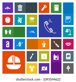 Modern, simple, colorful vector icon set with bbq, boat, teeth, vessel, brush, sign, phone, energy, meat, girl, electricity, power, departure, wind, travel, grill, ship, ocean, sea, jacket, home icons