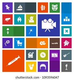 Modern, simple, colorful vector icon set with cannon, wand, japanese, spaceship, needle, dessert, cream, wine, price, map, machine, percent, ice, space, sweet, observatory, gun, bottle, video icons