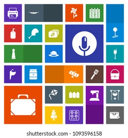 Modern, simple, colorful vector icon set with orbit, piece, leisure, record, game, bag, microphone, soap, clean, space, station, strategy, voice, chess, planet, sound, bucket, liquid, wine,  icons