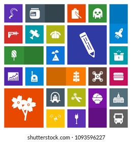 Modern, simple, colorful vector icon set with service, summer, box, sakura, cherry, gym, pencil, landscape, luggage, pen, flower, equipment, pack, space, spring, mountain, agriculture, package icons