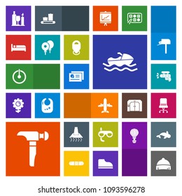 Modern, simple, colorful vector icon set with wine, pistol, graph, bed, armchair, saw, scuba, switch, interior, sea, comfortable, construction, document, water, furniture, ship, alcohol, sport icons