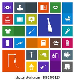 Modern, simple, colorful vector icon set with repair, theater, water, play, education, lollipop, sweet, medicine, electric, toothbrush, grater, game, hammer, screwdriver, wear, cooking, template icons