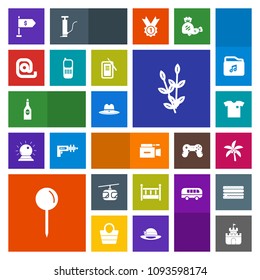 Modern, simple, colorful vector icon set with cradle, alcohol, camera, nature, white, grain, hat, sand, glass, film, fashion, map, money, leaf, transportation, rail, video, blue, harvest, home icons