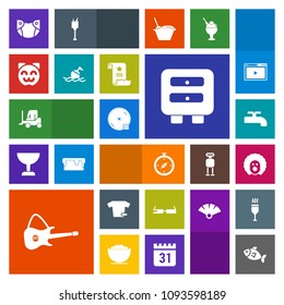 Modern, simple, colorful vector icon set with scary, fashion, music, newborn, map, baby, food, shirt, sea, fish, asian, clown, smart, cargo, delivery, clothing, transport, crane, drawer, buoy icons