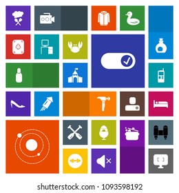 Modern, simple, colorful vector icon set with water, play, monitor, cell, paddle, science, sport, boat, castle, telephone, space, spring, phone, hotel, holiday, canoe, easter, system, game, work icons