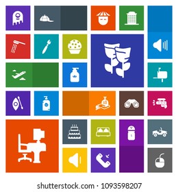 Modern, simple, colorful vector icon set with work, table, plane, message, business, mail, post, flight, finance, monster, blossom, spring, gun, pistol, alien, space, internet, box, sweet, play icons