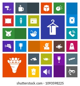 Modern, simple, colorful vector icon set with pillow, pink, ball, clothing, dryer, cocktail, japanese, fish, bunny, cute, hairdryer, road, food, juice, fun, blow, rabbit, traffic, mask, white icons