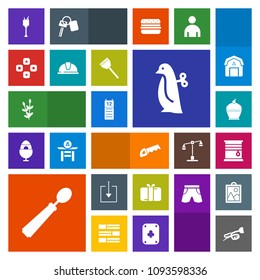 Modern, simple, colorful vector icon set with children, celebration, agenda, drink, music, room, saw, sign, pie, construction, bucket, food, toy, gift, calendar, spoon, dessert, reminder, grain icons
