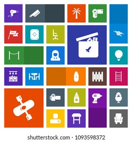Modern, simple, colorful vector icon set with technology, ball, bottle, play, toy, chair, milk, ladder, fence, wind, dryer, lifestyle, kayak, photographer, sky, young, poker, activity, country icons