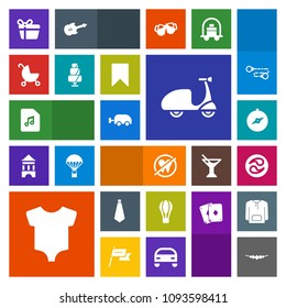 Modern, simple, colorful vector icon set with box, fashion, bike, holiday, tie, japan, gift, child, stroller, doughnut, kamon, compass, parachute, dental, kid, map, sound, north, accessory, note icons