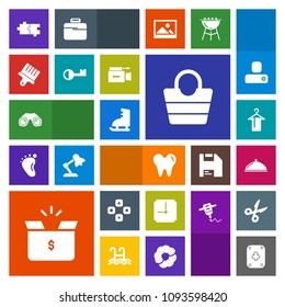 Modern, simple, colorful vector icon set with camera, fun, film, equipment, poker, pack, paint, person, microphone, video, game, binocular, package, hour, style, sport, cardboard, clothing, ice icons