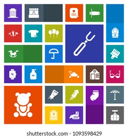 Modern, simple, colorful vector icon set with paint, equipment, eye, teddy, drawing, holiday, spoon, umbrella, train, car, fluffy, restaurant, cute, cable, festival, firework, gardening, blossom icons
