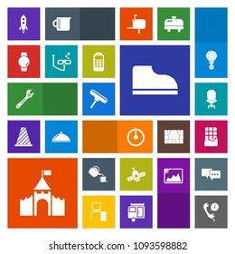 Modern, simple, colorful vector icon set with home, launch, power, fashion, station, rocket, drink, sweet, wrench, building, chair, dessert, button, technology, interior, space, roller, hammer icons