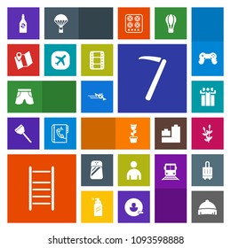 Modern, simple, colorful vector icon set with airplane, headwear, fashion, pepper, boy, box, gift, male, flight, bottle, salt, agriculture, clothing, man, present, plane, celebration, harvest icons