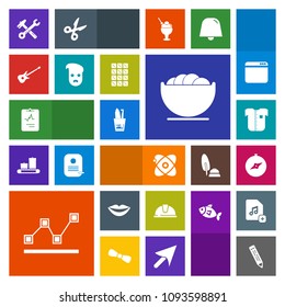 Modern, simple, colorful vector icon set with toothpaste, food, spanner, business, safety, chart, pencil, female, hammer, toothbrush, compass, map, medical, construction, bowl, cosmos, astronomy icons