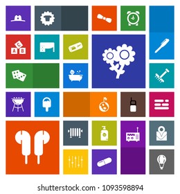Modern, simple, colorful vector icon set with casino, baby, floral, garden, bath, parachuting, water, nature, raking, texas, child, sky, kid, spring, success, planet, template, fun, rake, dice icons