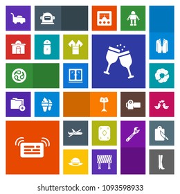 Modern, simple, colorful vector icon set with japan, orchestra, food, building, doughnut, poker, musical, cabinet, airplane, mon, garden, fashion, house, travel, grass, pigeon, notification, red icons