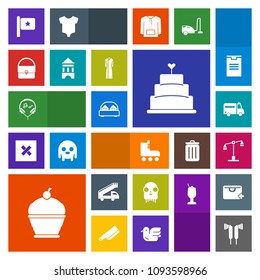 Modern, simple, colorful vector icon set with cake, fun, judge, dress, ambulance, law, audio, tower, ufo, skate, balance, monster, female, furniture, health, nation, food, america, sound, alien icons