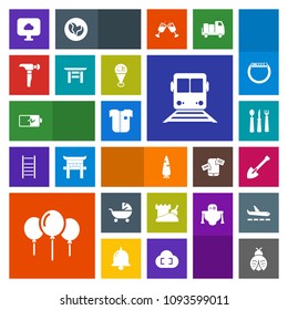 Modern, simple, colorful vector icon set with clothing, full, fork, fresh, tool, travel, food, carrot, equipment, decoration, lady, birthday, construction, knife, white, pram, electricity, child icons
